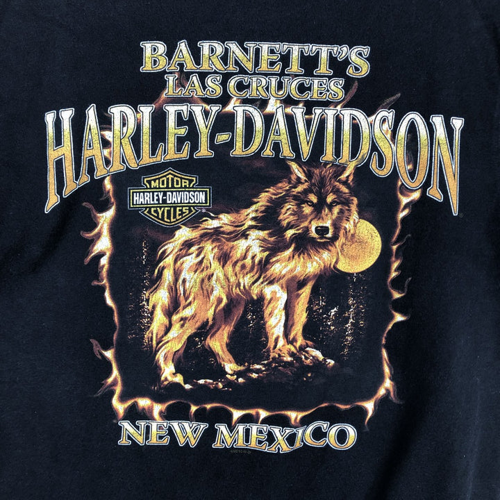 Harley-Davidson Biker Build Wolf Pattern Fire Pattern Motorcycle T-Shirt, Men's Size M (approx.) cotton black type Vintage Second Hand
