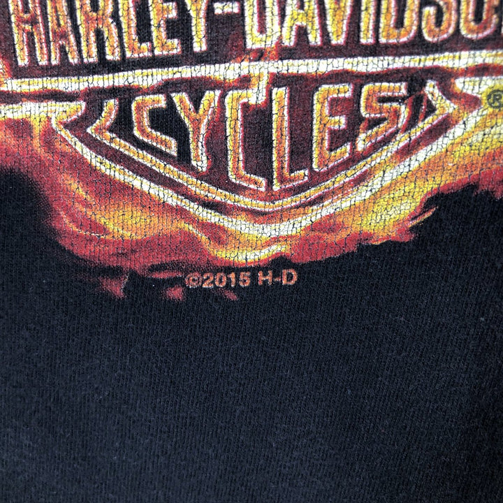 Harley-Davidson Biker Build Wolf Pattern Fire Pattern Motorcycle T-Shirt, Men's Size M (approx.) cotton black type Vintage Second Hand