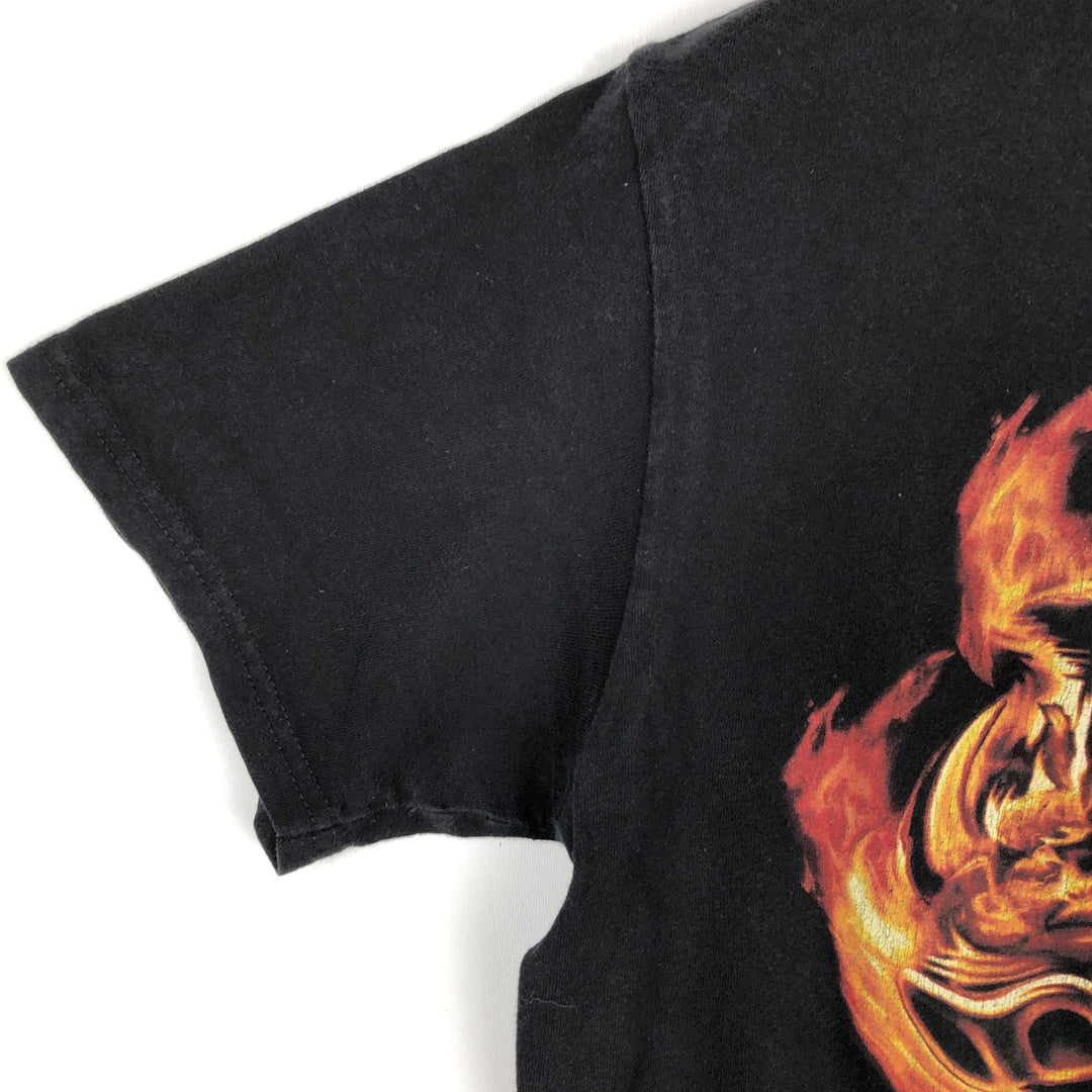Harley-Davidson Biker Build Wolf Pattern Fire Pattern Motorcycle T-Shirt, Men's Size M (approx.) cotton black type Vintage Second Hand