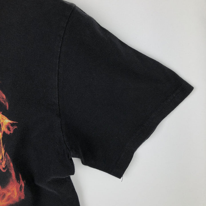 Harley-Davidson Biker Build Wolf Pattern Fire Pattern Motorcycle T-Shirt, Men's Size M (approx.) cotton black type Vintage Second Hand