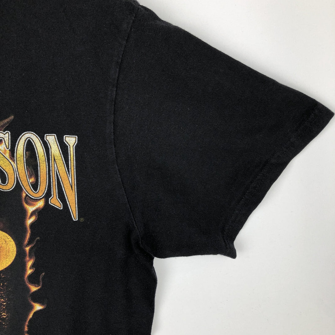 Harley-Davidson Biker Build Wolf Pattern Fire Pattern Motorcycle T-Shirt, Men's Size M (approx.) cotton black type Vintage Second Hand