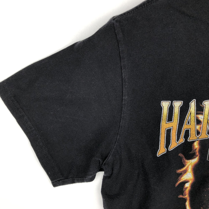 Harley-Davidson Biker Build Wolf Pattern Fire Pattern Motorcycle T-Shirt, Men's Size M (approx.) cotton black type Vintage Second Hand