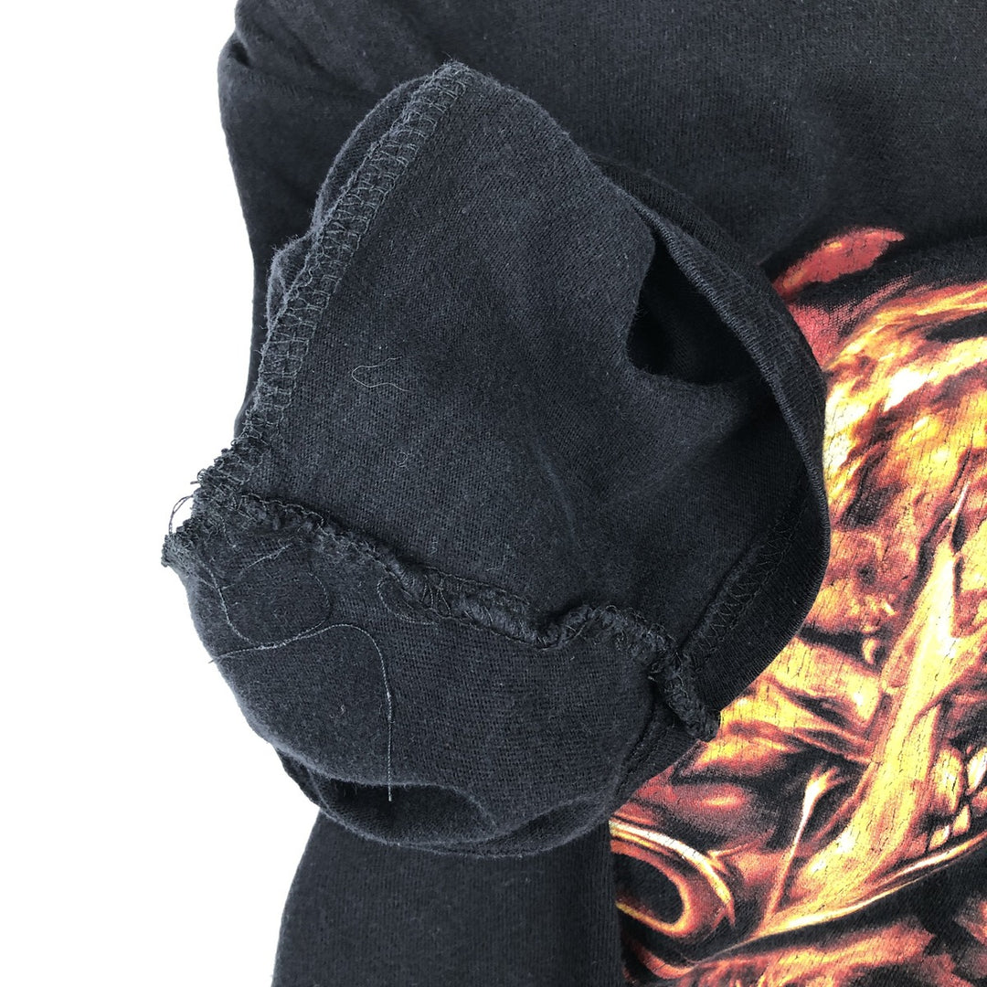 Harley-Davidson Biker Build Wolf Pattern Fire Pattern Motorcycle T-Shirt, Men's Size M (approx.) cotton black type Vintage Second Hand