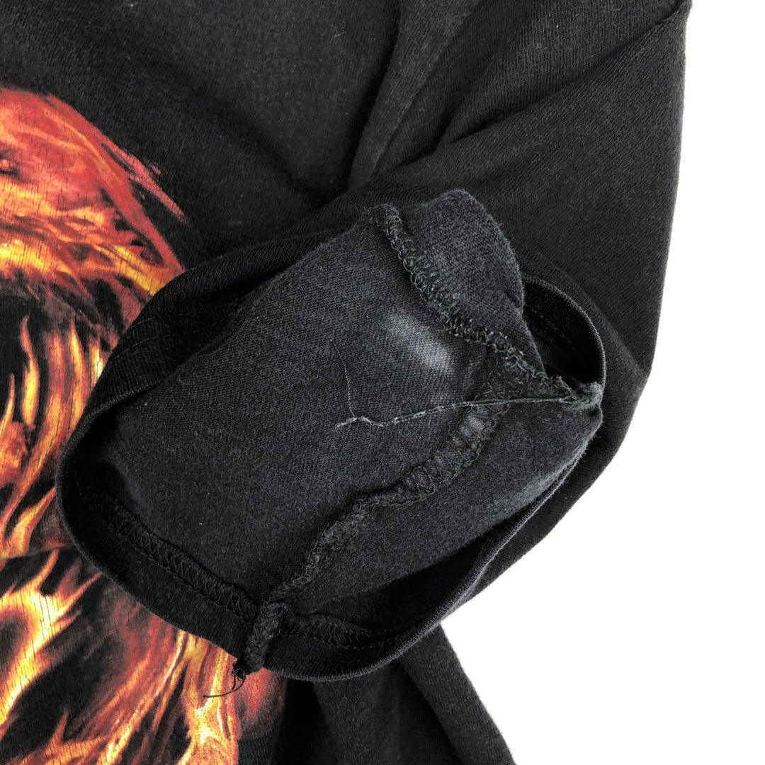Harley-Davidson Biker Build Wolf Pattern Fire Pattern Motorcycle T-Shirt, Men's Size M (approx.) cotton black type Vintage Second Hand