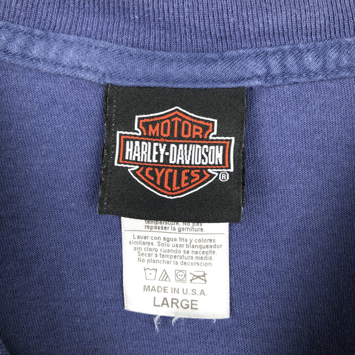 Harley-Davidson Eagle Pattern Motorcycle Bike T-shirt Made in USA Men's L size cotton blue type Vintage Second Hand
