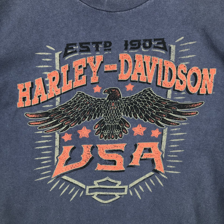 Harley-Davidson Eagle Pattern Motorcycle Bike T-shirt Made in USA Men's L size cotton blue type Vintage Second Hand