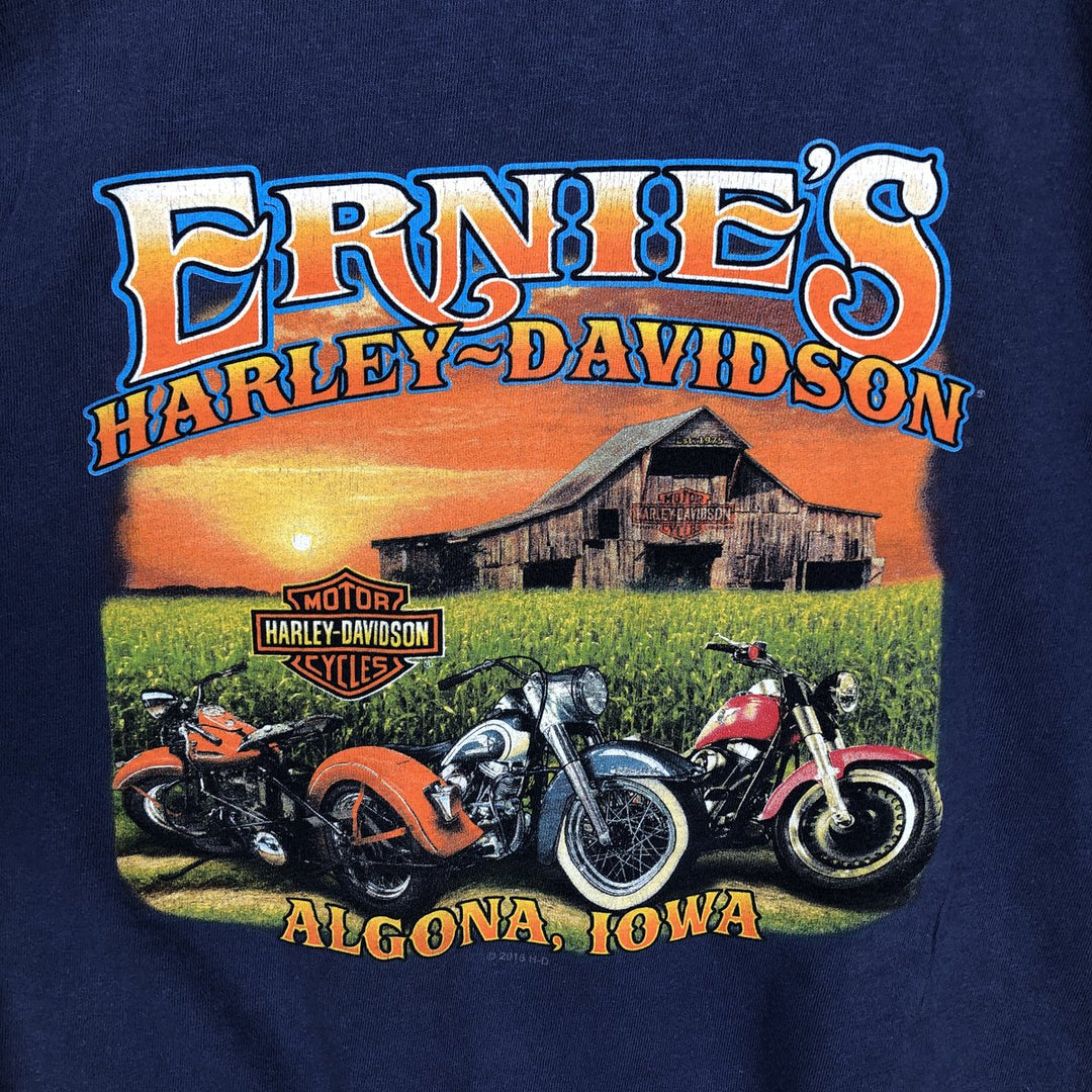 Harley-Davidson Eagle Pattern Motorcycle Bike T-shirt Made in USA Men's L size cotton blue type Vintage Second Hand