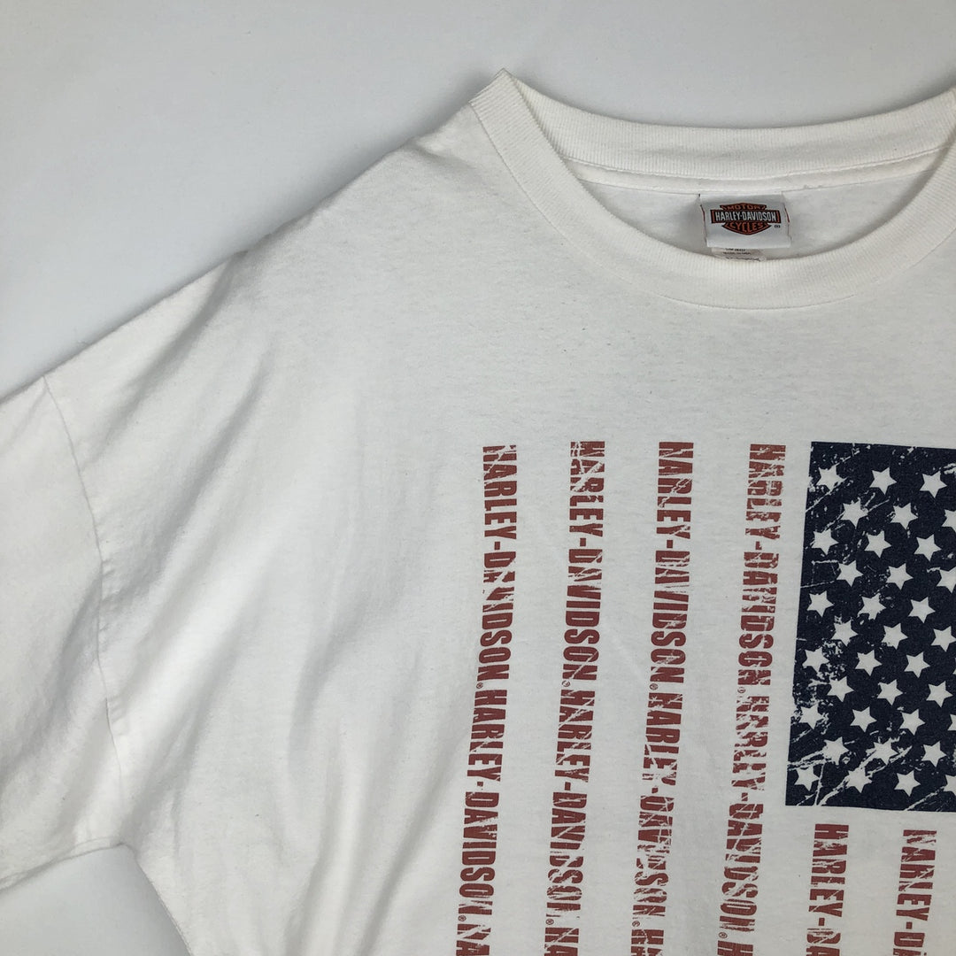 Big Size Harley-Davidson American Flag Pattern Motorcycle T-Shirt, Made in USA, Men's XXXL Equivalent cotton white type Vintage Second Hand