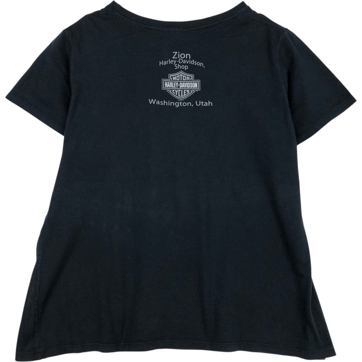 Harley-Davidson Motorcycle T-Shirt, Made in USA, Women's Size XXL (approx.) cotton black type Vintage Second Hand