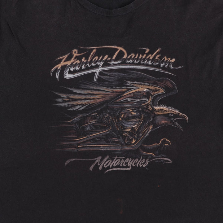Harley-Davidson printed eagle pattern motorcycle bike t-shirt, men's size XL (approx.) unclear black type Vintage Second Hand
