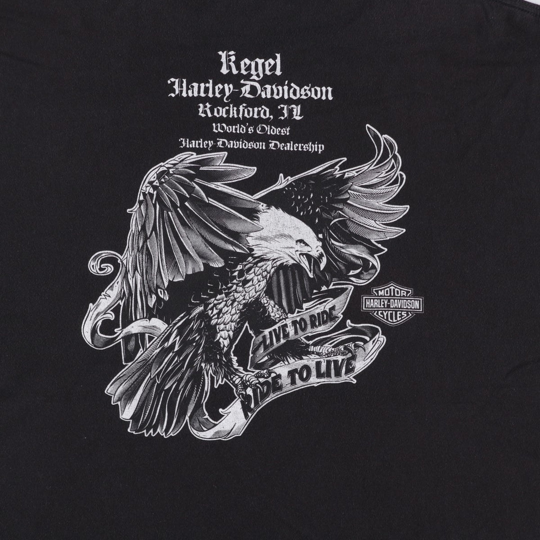 Harley-Davidson printed eagle pattern motorcycle bike t-shirt, men's size XL (approx.) unclear black type Vintage Second Hand