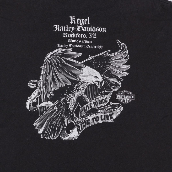Harley-Davidson printed eagle pattern motorcycle bike t-shirt, men's size XL (approx.) unclear black type Vintage Second Hand
