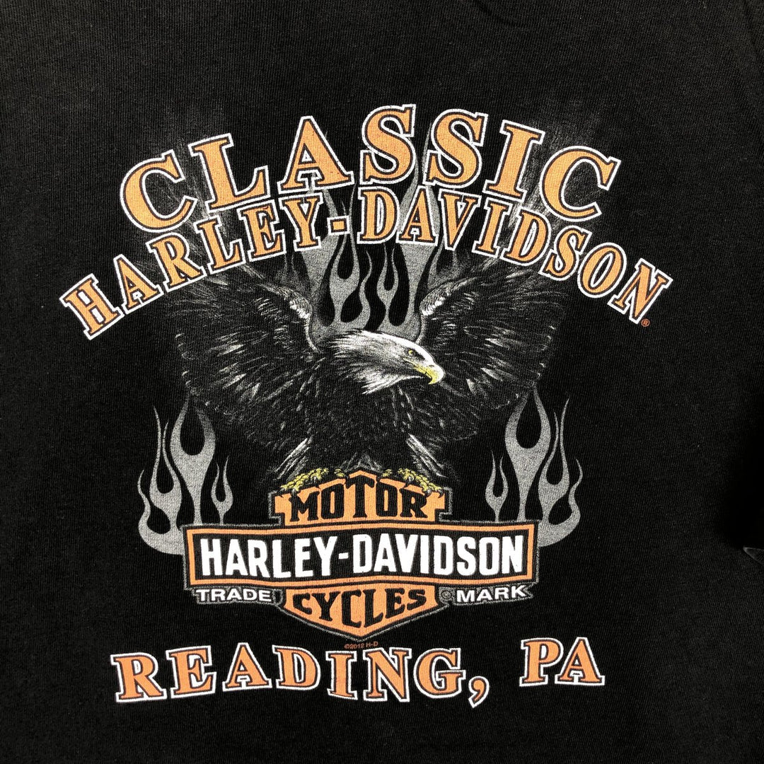 Harley-Davidson Eagle Pattern Motorcycle Bike T-shirt Men's L size unclear black type Vintage Second Hand