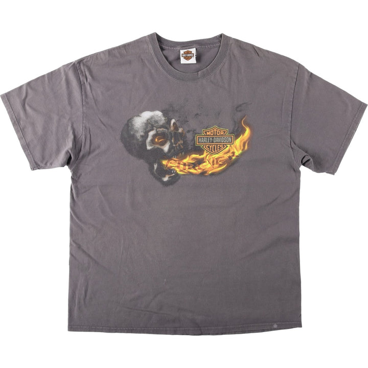 Harley Davidson Skull Pattern Fire Pattern Motorcycle Bike T-shirt Men's XL unclear Charcoal Vintage Second Hand