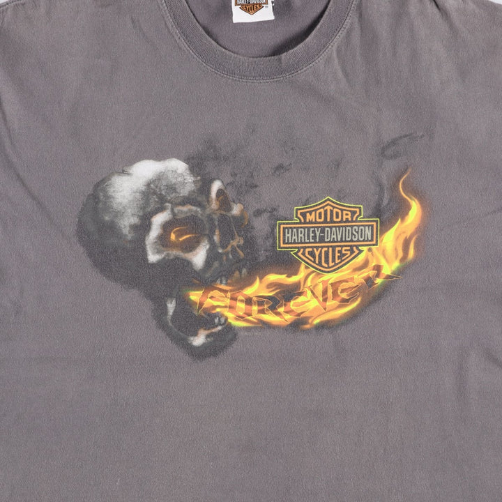 Harley Davidson Skull Pattern Fire Pattern Motorcycle Bike T-shirt Men's XL unclear Charcoal Vintage Second Hand