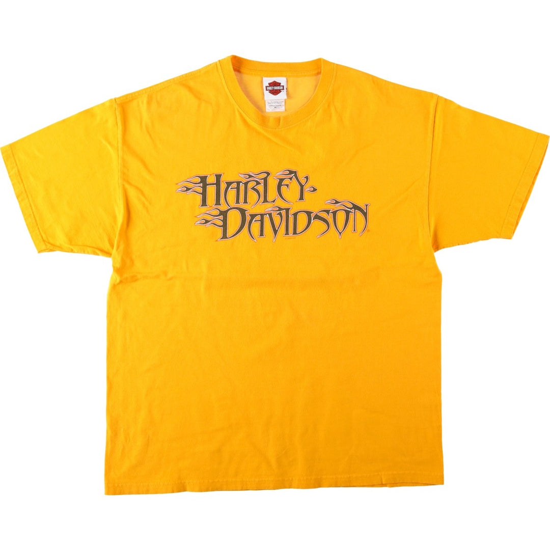 2000'S Harley-Davidson Motorcycle T-Shirt, Made in USA, Men's XL equivalent, Double-sided print cotton yellow type Vintage Second Hand