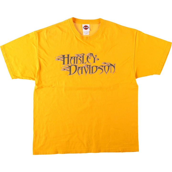 2000'S Harley-Davidson Motorcycle T-Shirt, Made in USA, Men's XL equivalent, Double-sided print cotton yellow type Vintage Second Hand
