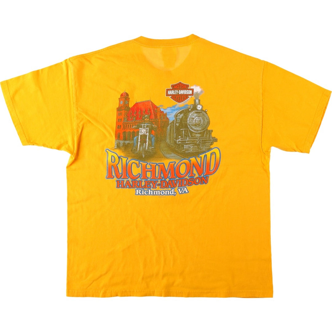 2000'S Harley-Davidson Motorcycle T-Shirt, Made in USA, Men's XL equivalent, Double-sided print cotton yellow type Vintage Second Hand