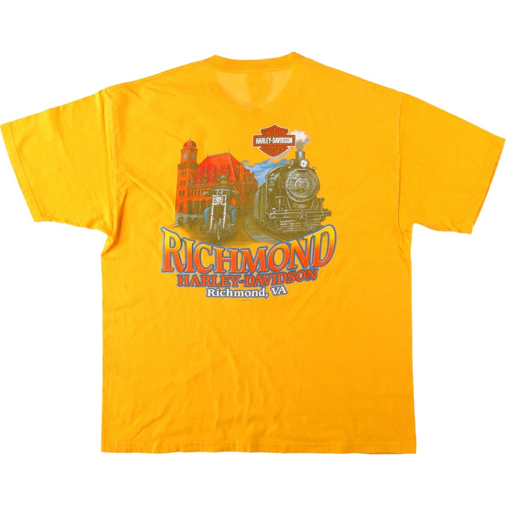 2000'S Harley-Davidson Motorcycle T-Shirt, Made in USA, Men's XL equivalent, Double-sided print cotton yellow type Vintage Second Hand
