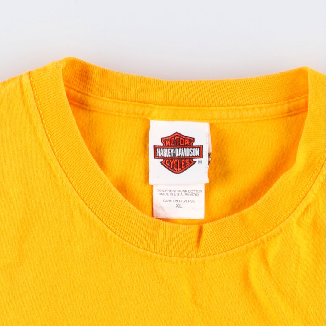 2000'S Harley-Davidson Motorcycle T-Shirt, Made in USA, Men's XL equivalent, Double-sided print cotton yellow type Vintage Second Hand