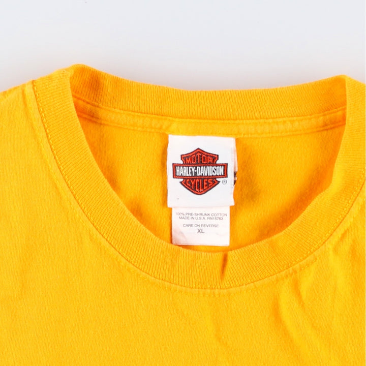 2000'S Harley-Davidson Motorcycle T-Shirt, Made in USA, Men's XL equivalent, Double-sided print cotton yellow type Vintage Second Hand