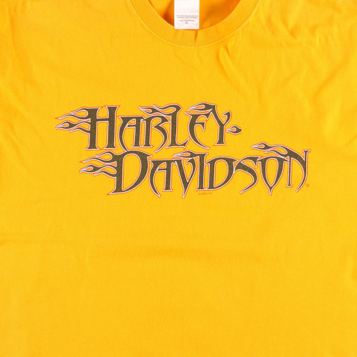 2000'S Harley-Davidson Motorcycle T-Shirt, Made in USA, Men's XL equivalent, Double-sided print cotton yellow type Vintage Second Hand