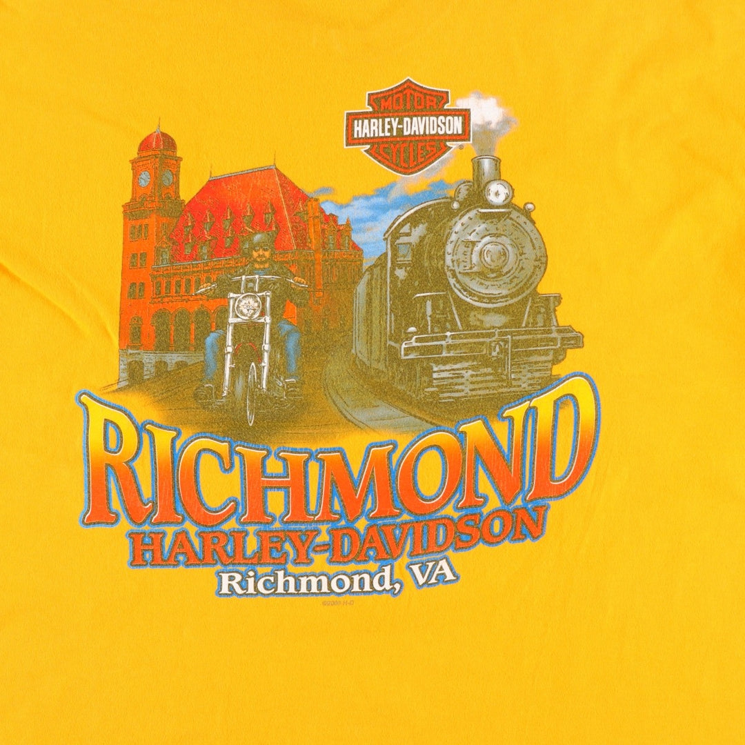 2000'S Harley-Davidson Motorcycle T-Shirt, Made in USA, Men's XL equivalent, Double-sided print cotton yellow type Vintage Second Hand