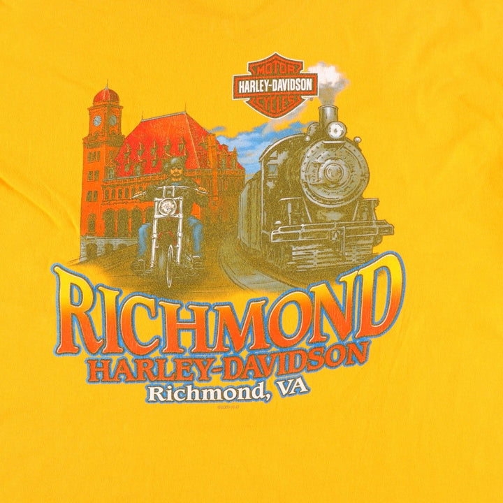 2000'S Harley-Davidson Motorcycle T-Shirt, Made in USA, Men's XL equivalent, Double-sided print cotton yellow type Vintage Second Hand