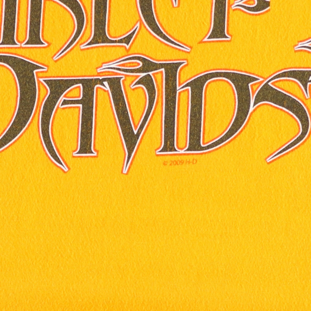 2000'S Harley-Davidson Motorcycle T-Shirt, Made in USA, Men's XL equivalent, Double-sided print cotton yellow type Vintage Second Hand