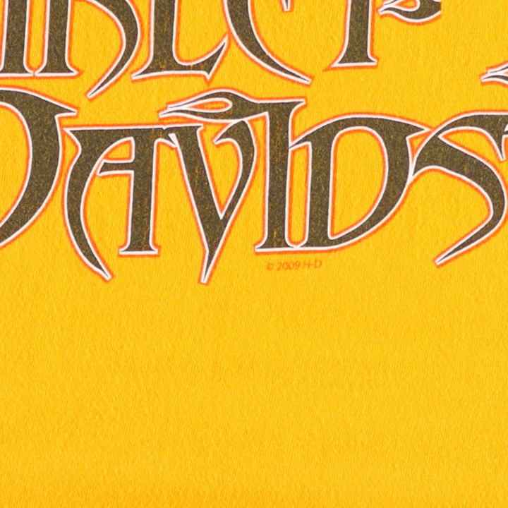 2000'S Harley-Davidson Motorcycle T-Shirt, Made in USA, Men's XL equivalent, Double-sided print cotton yellow type Vintage Second Hand