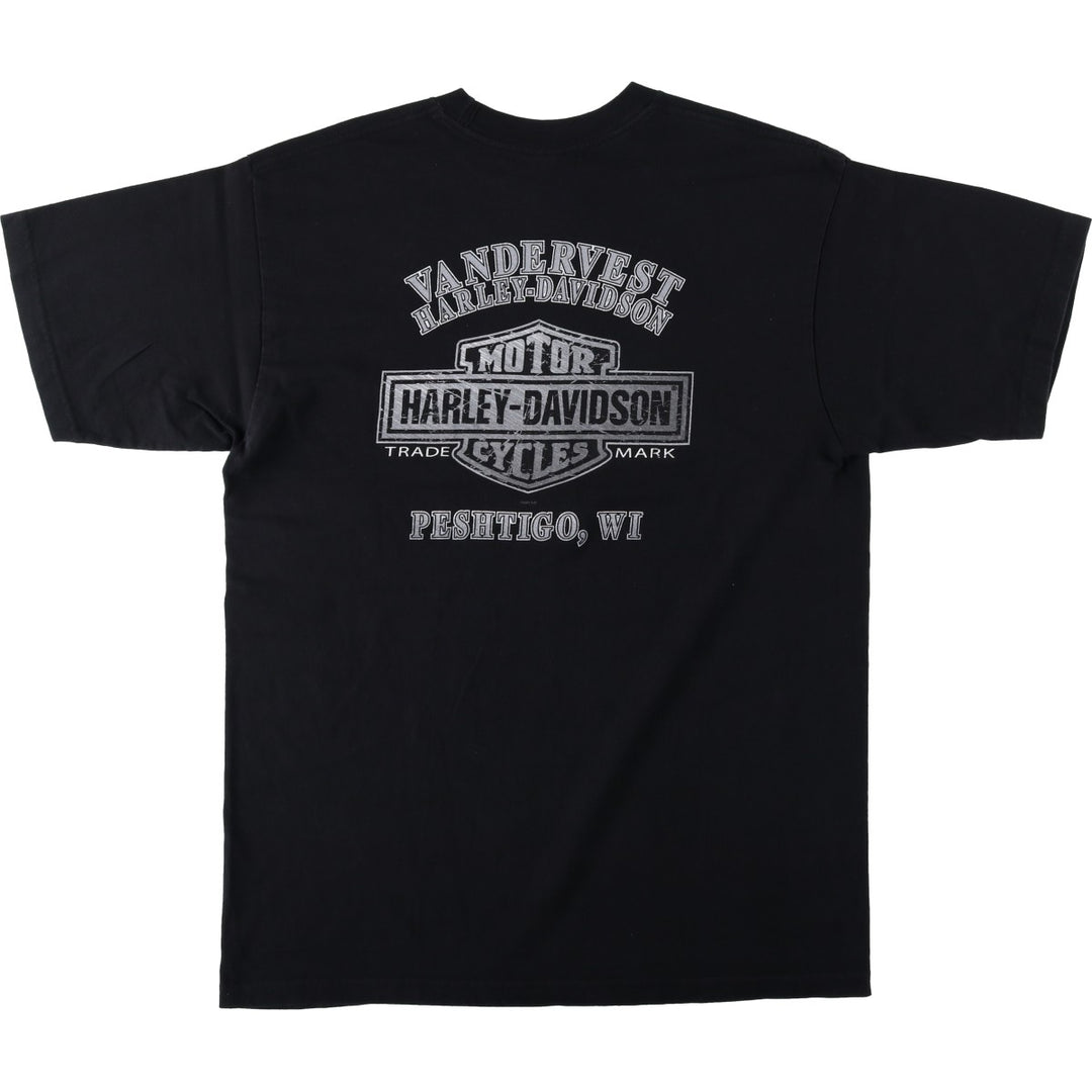 2000'S Harley-Davidson Motorcycle T-Shirt, Made in USA, Men's Size XL (approx.) cotton black type Vintage Second Hand