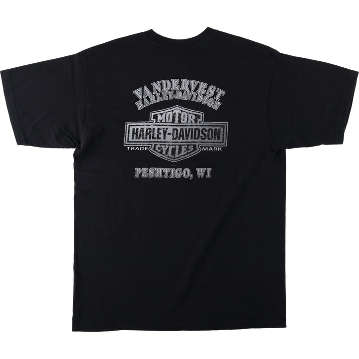 2000'S Harley-Davidson Motorcycle T-Shirt, Made in USA, Men's Size XL (approx.) cotton black type Vintage Second Hand