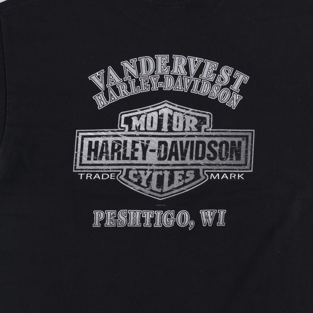 2000'S Harley-Davidson Motorcycle T-Shirt, Made in USA, Men's Size XL (approx.) cotton black type Vintage Second Hand
