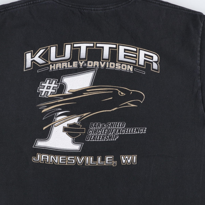 Harley-Davidson Eagle Pattern Motorcycle Bike T-shirt Men's XL size Double-sided print unclear brown type Vintage Second Hand