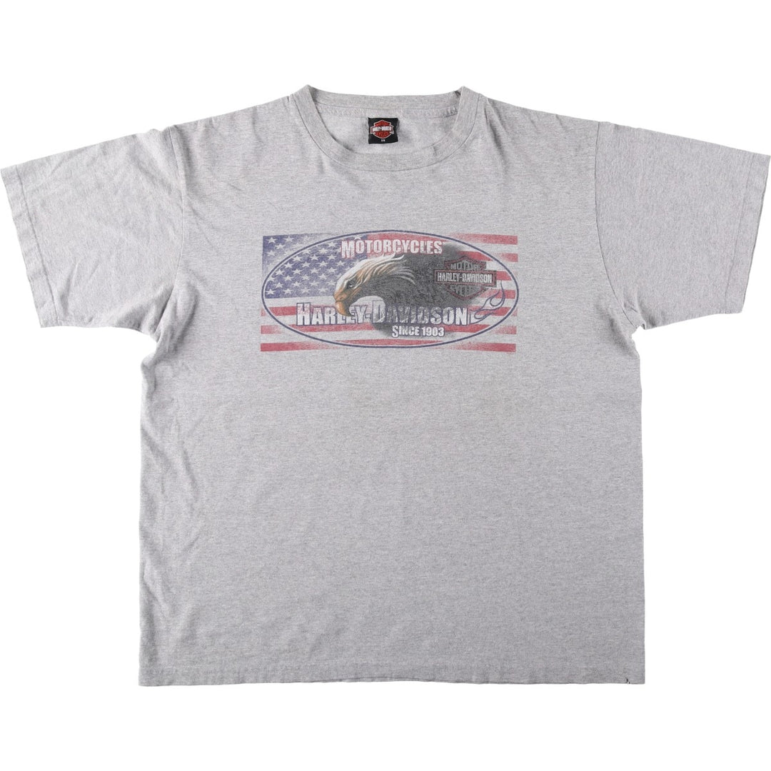 Harley-Davidson HOLOUBEK Eagle Pattern American Flag Motorcycle T-Shirt, Men's XXL (approx.) unclear gray type Vintage Second Hand