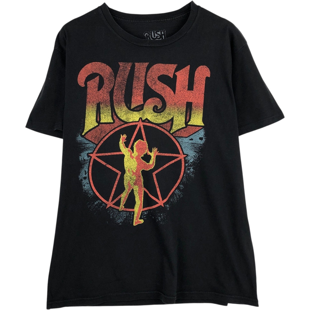 RUSH Band T-shirt, Men's L size cotton black type Vintage Second Hand