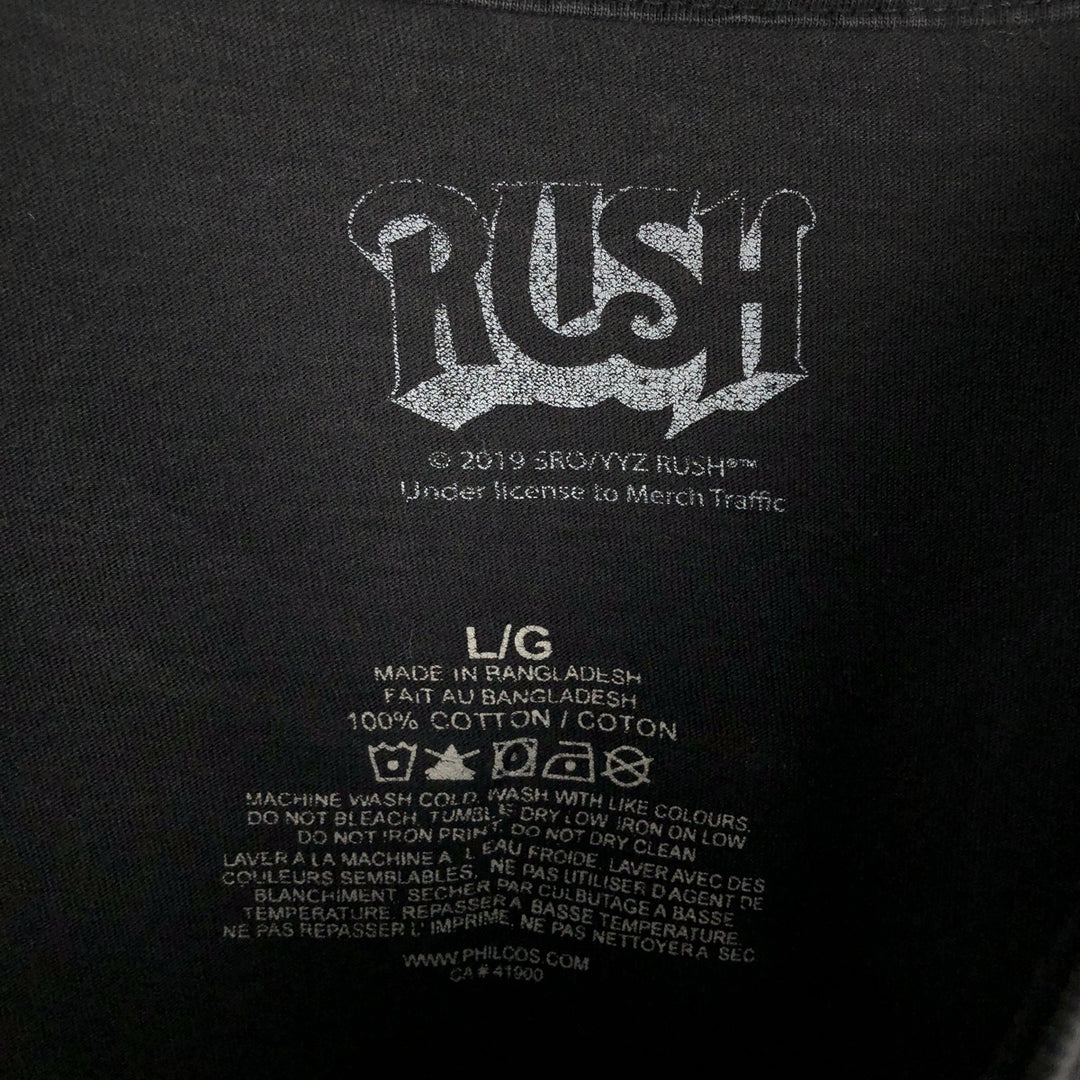RUSH Band T-shirt, Men's L size cotton black type Vintage Second Hand