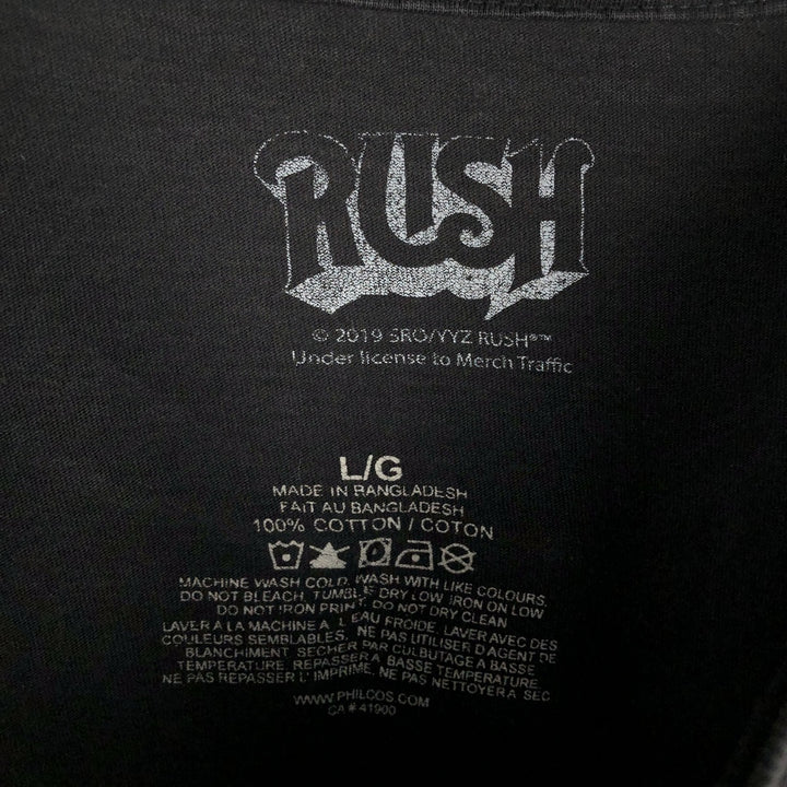 RUSH Band T-shirt, Men's L size cotton black type Vintage Second Hand