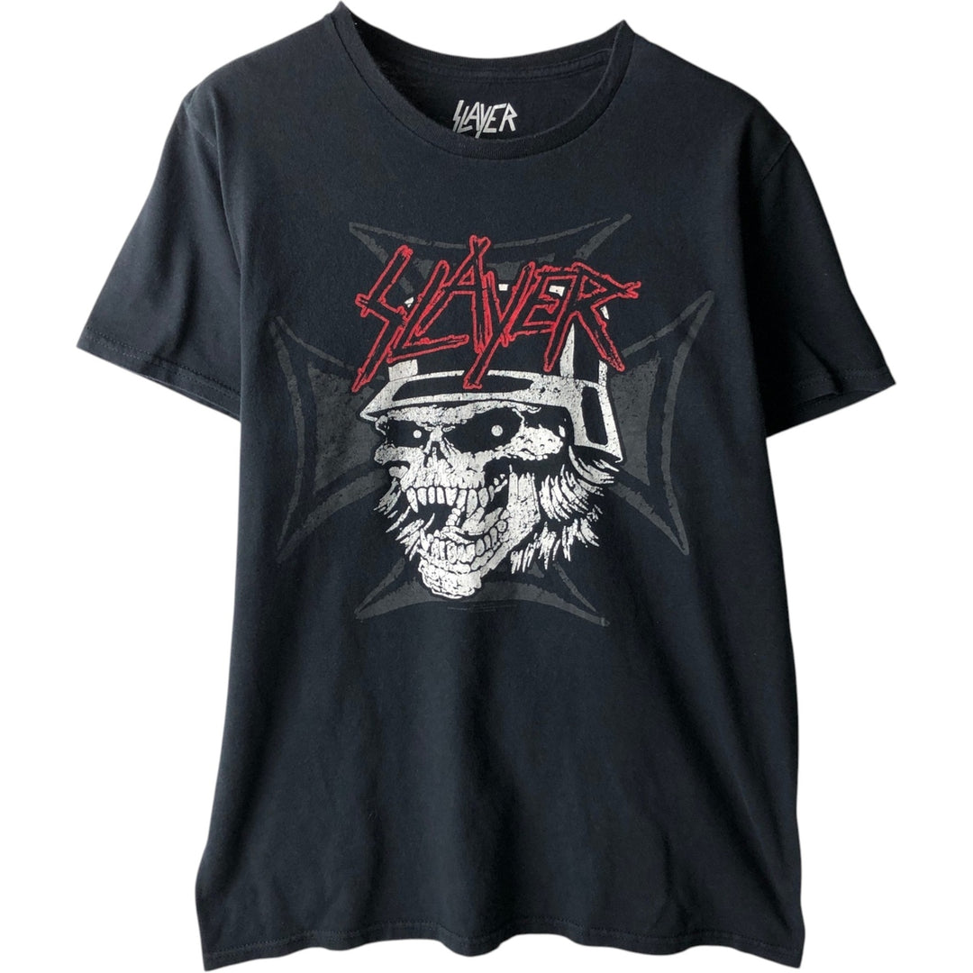 SLAYER Skull Pattern Band T-Shirt, Men's Medium cotton black type Vintage Second Hand