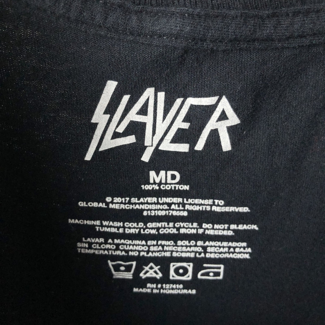 SLAYER Skull Pattern Band T-Shirt, Men's Medium cotton black type Vintage Second Hand