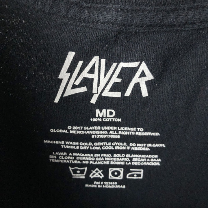 SLAYER Skull Pattern Band T-Shirt, Men's Medium cotton black type Vintage Second Hand