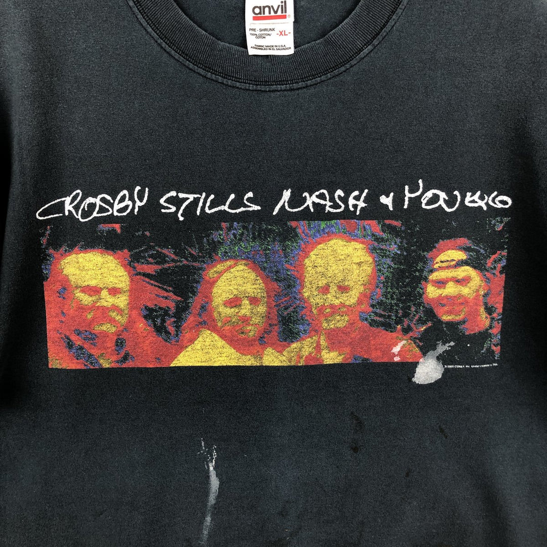 2000'S Anvil Crosby, Stills, Snash & Young Band T-shirt, Men's XL equivalent. cotton black type Vintage Second Hand