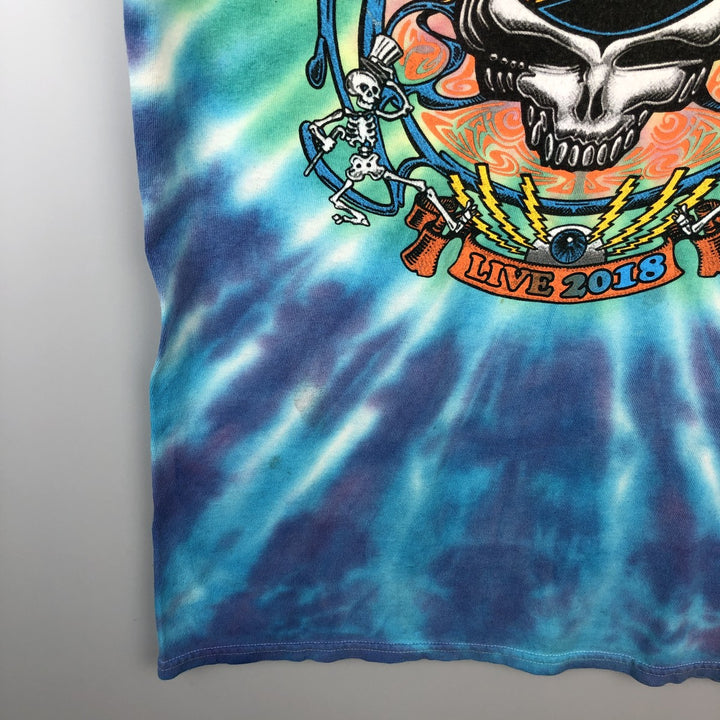 GRATEFUL DEAD Skull Pattern Tie-Dye Band T-Shirt (Men's Size S) unclear blue type Vintage Second Hand