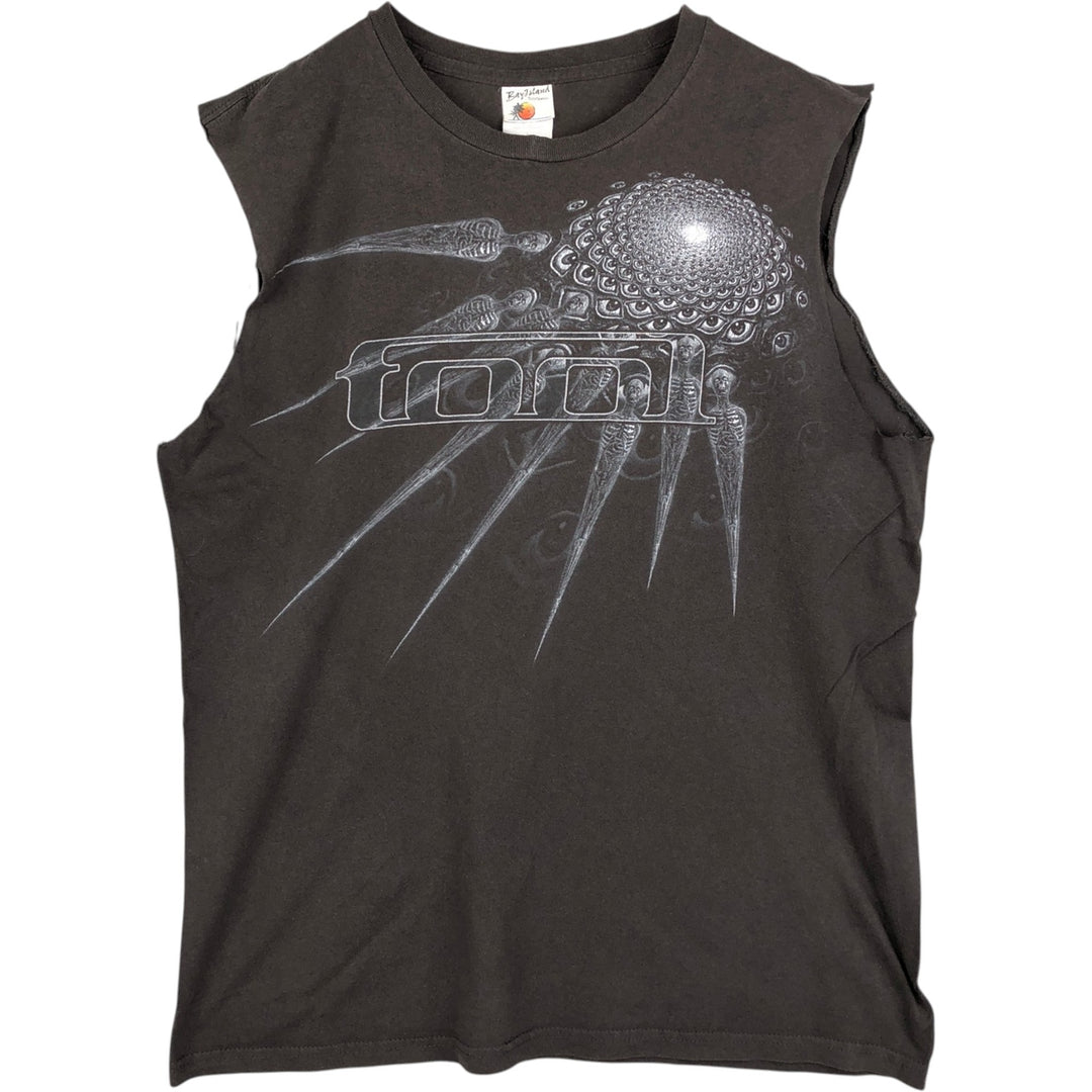 BAY ISLAND TOOL Cut-off Sleeveless Band T-Shirt (Men's Size L) cotton gray type Vintage Second Hand