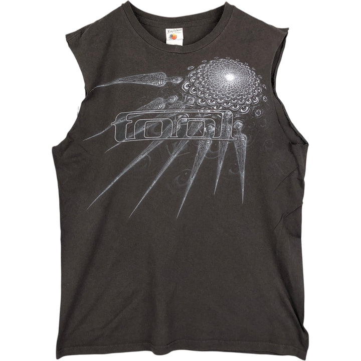 BAY ISLAND TOOL Cut-off Sleeveless Band T-Shirt (Men's Size L) cotton gray type Vintage Second Hand