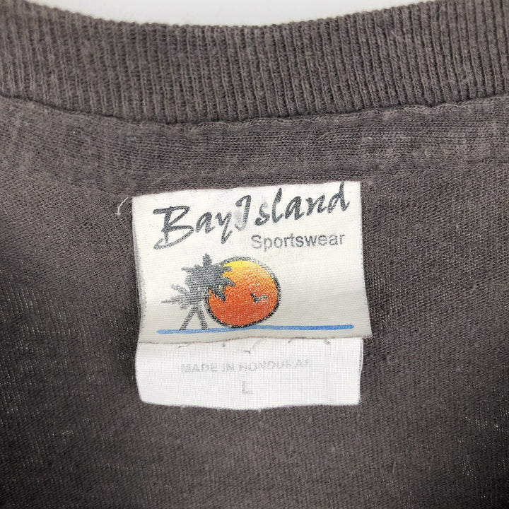 BAY ISLAND TOOL Cut-off Sleeveless Band T-Shirt (Men's Size L) cotton gray type Vintage Second Hand