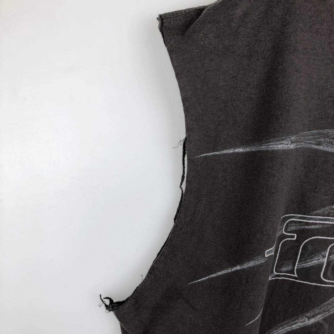 BAY ISLAND TOOL Cut-off Sleeveless Band T-Shirt (Men's Size L) cotton gray type Vintage Second Hand