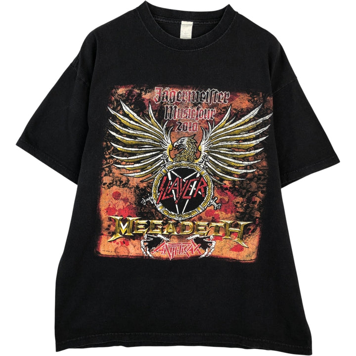 2000'S Slayer Anthrax x Megadeth Skull Pattern Band T-Shirt (Men's Size L) cotton black type Vintage Second Hand