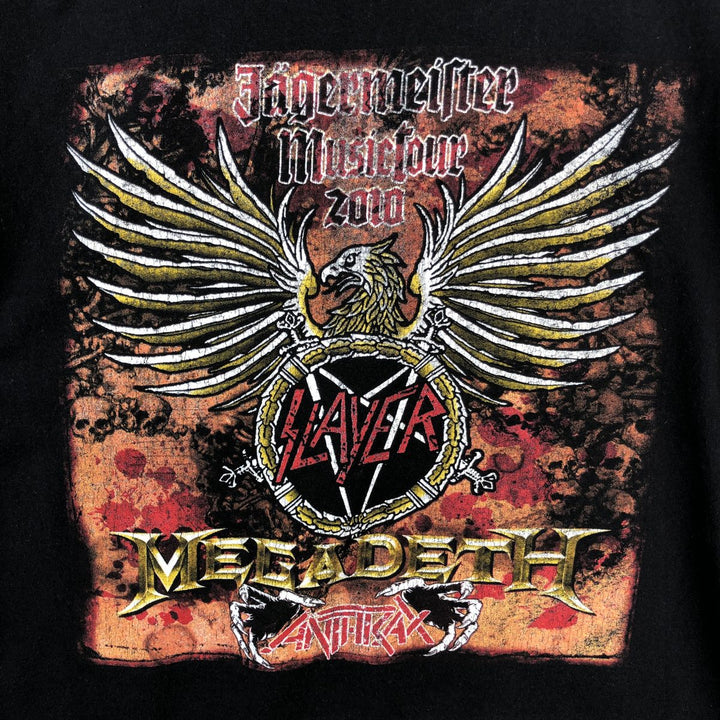 2000'S Slayer Anthrax x Megadeth Skull Pattern Band T-Shirt (Men's Size L) cotton black type Vintage Second Hand