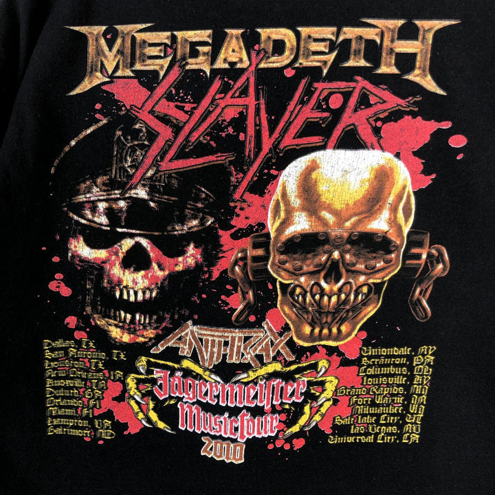 2000'S Slayer Anthrax x Megadeth Skull Pattern Band T-Shirt (Men's Size L) cotton black type Vintage Second Hand